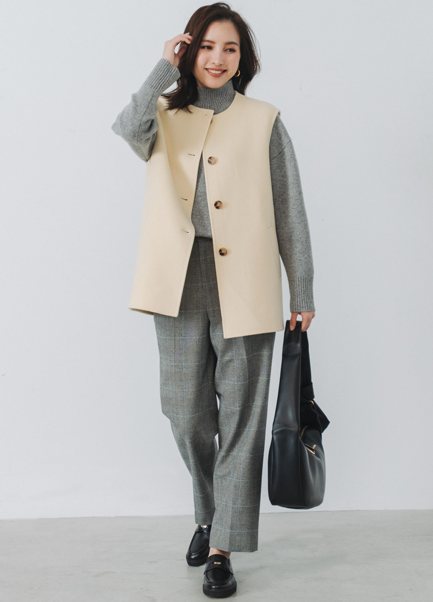 雙面呢圓領背心式大衣(網路限定色)