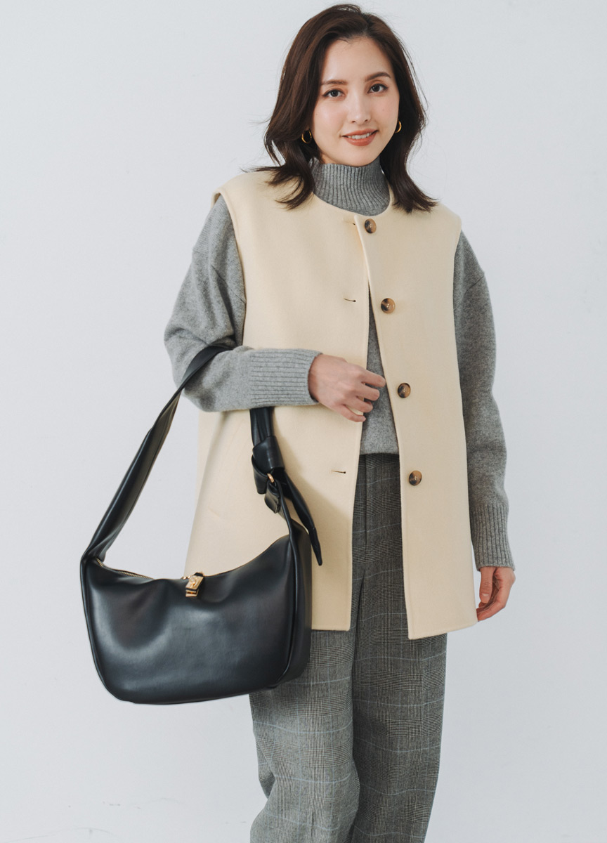 雙面呢圓領背心式大衣(網路限定色)