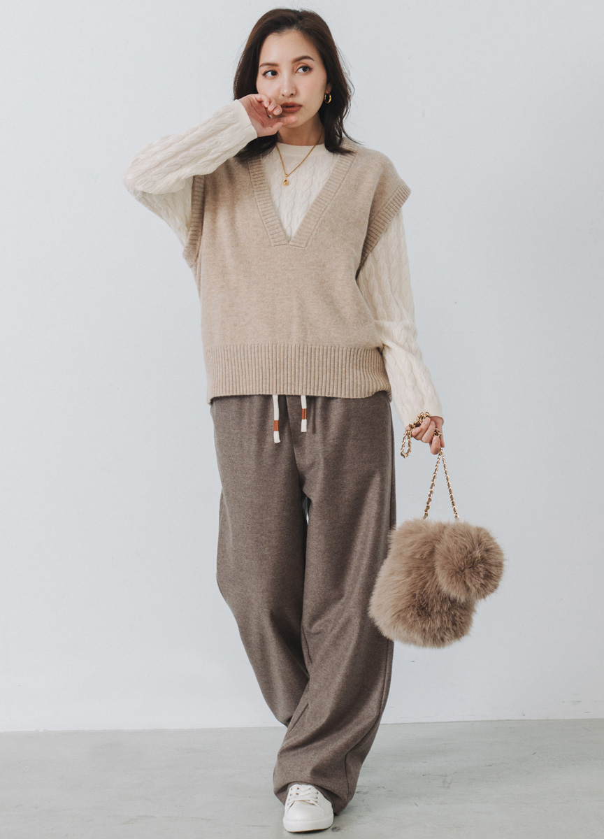 V領粗織針織背心