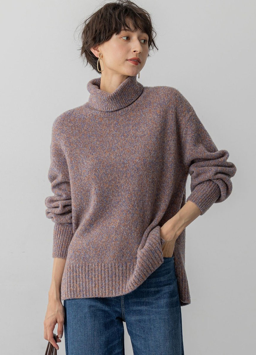 圈圈紗針織高領上衣   