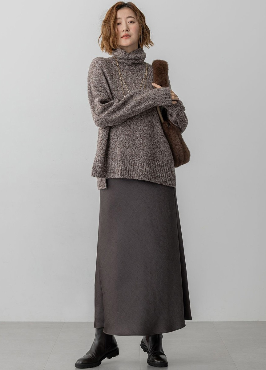 圈圈紗針織高領上衣   