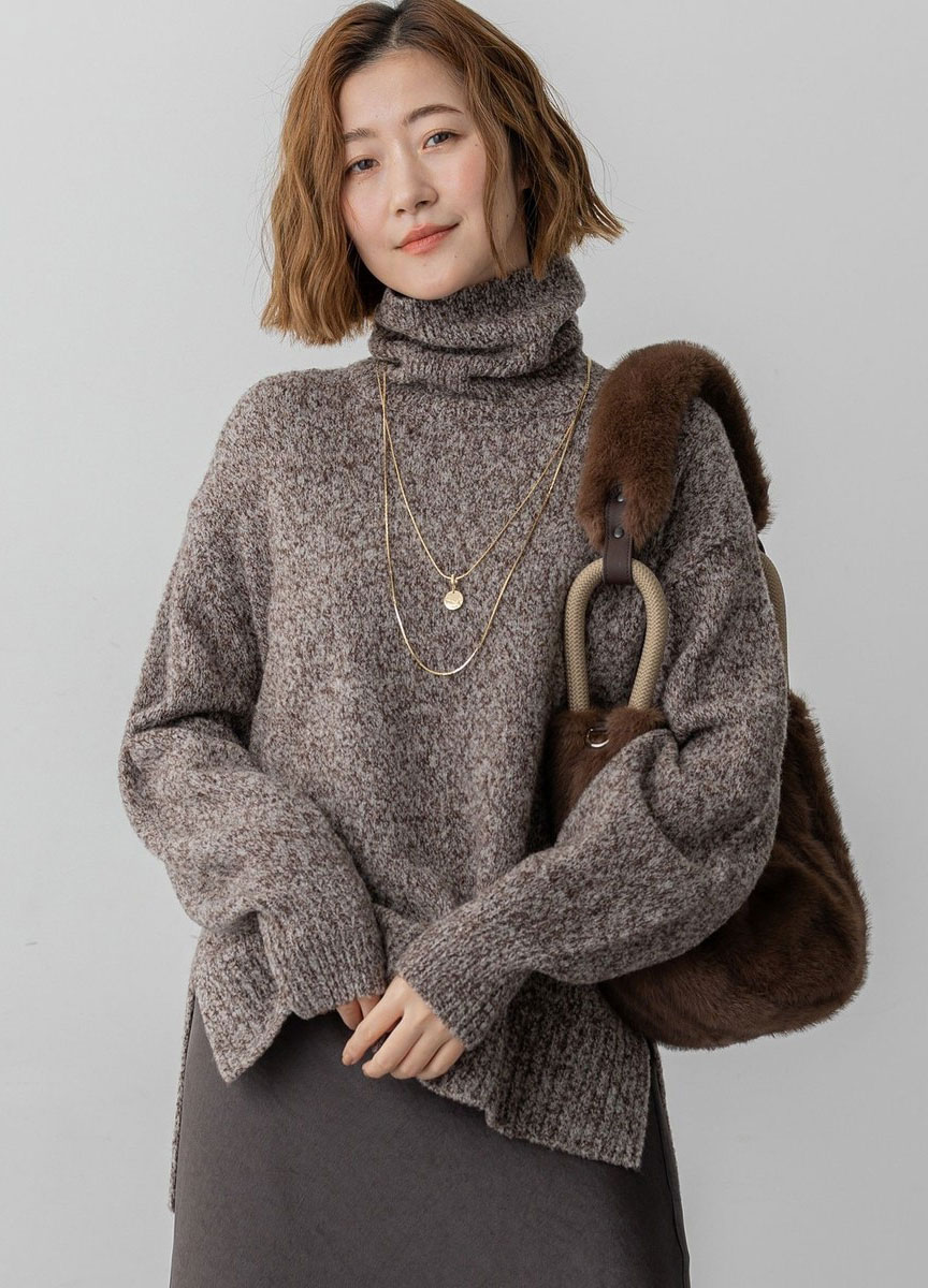 圈圈紗針織高領上衣   