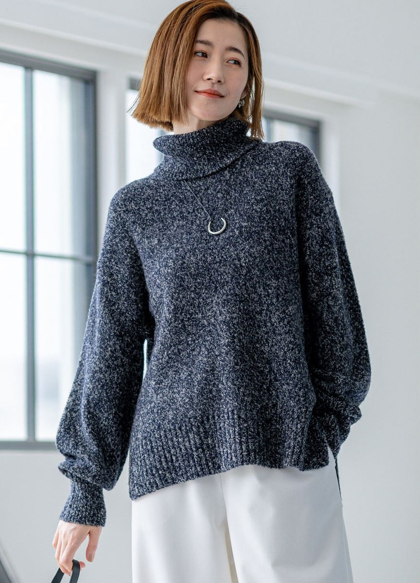 圈圈紗針織高領上衣   