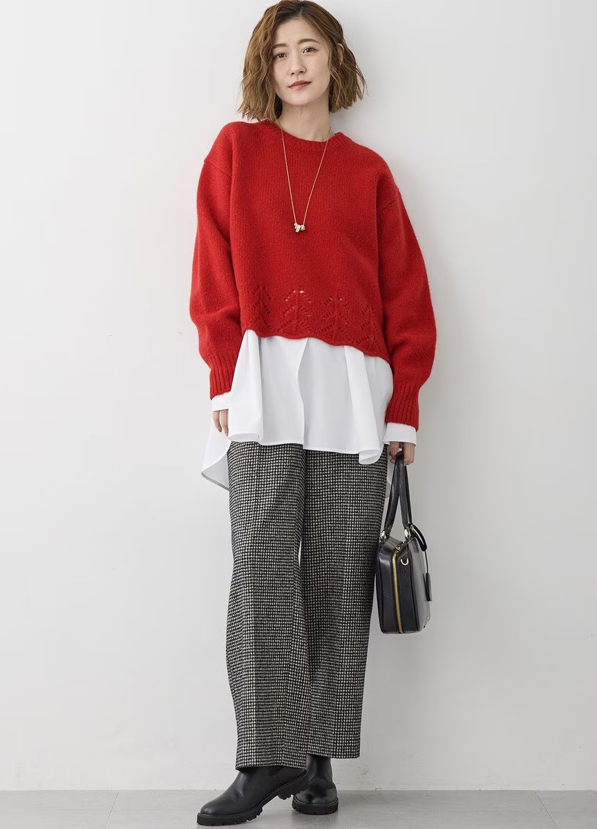 粗花呢西裝寬褲 