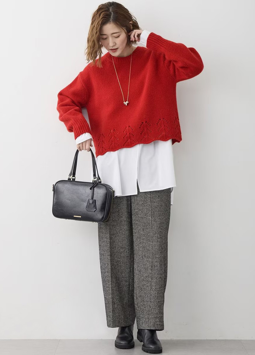 粗花呢西裝寬褲 