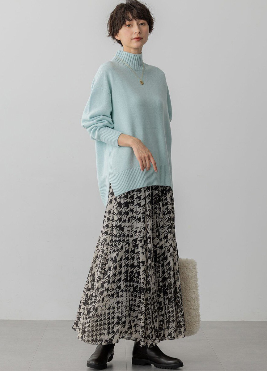 千鳥格印花長裙  