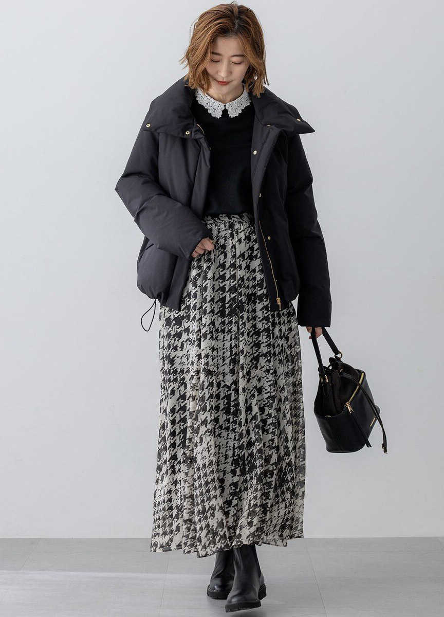 千鳥格印花長裙  