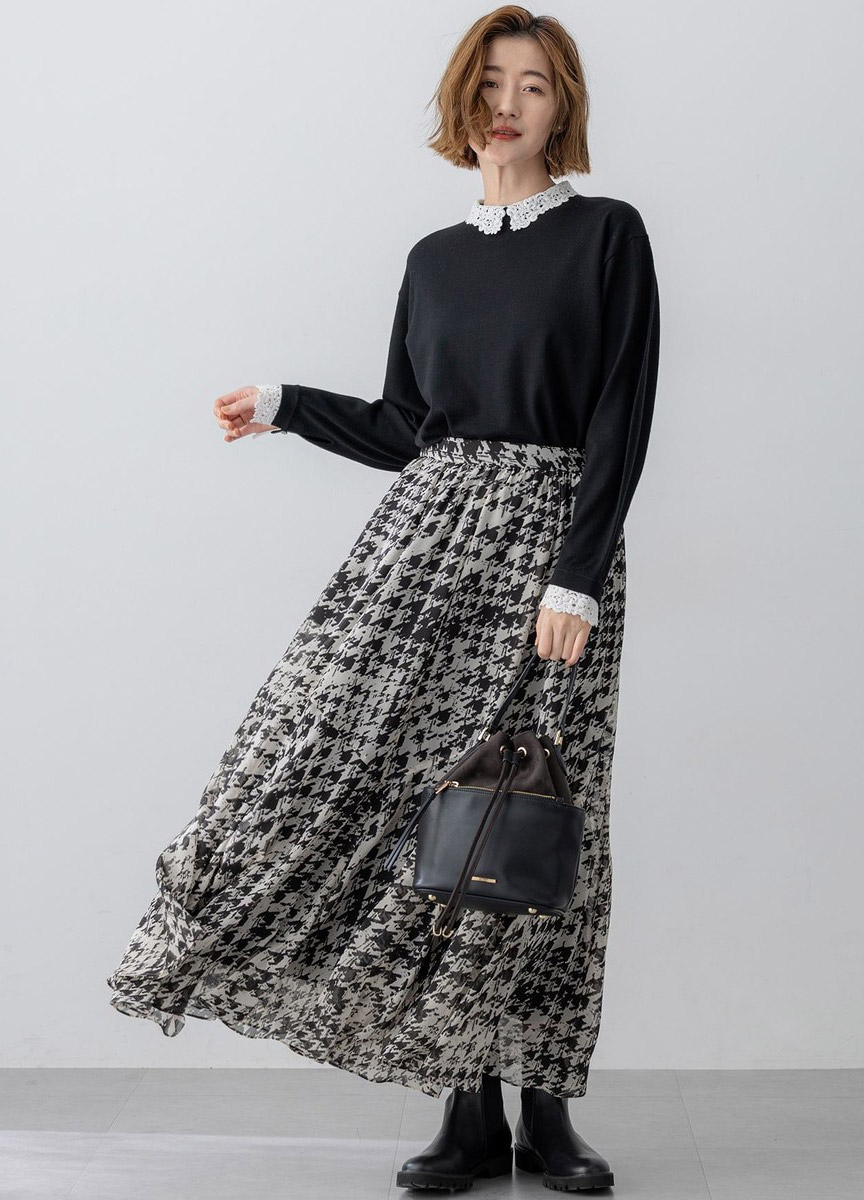 千鳥格印花長裙  