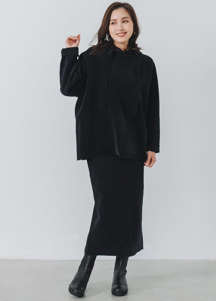 【SLOW系列】絨質直筒長裙絨質拉格蘭袖帽T