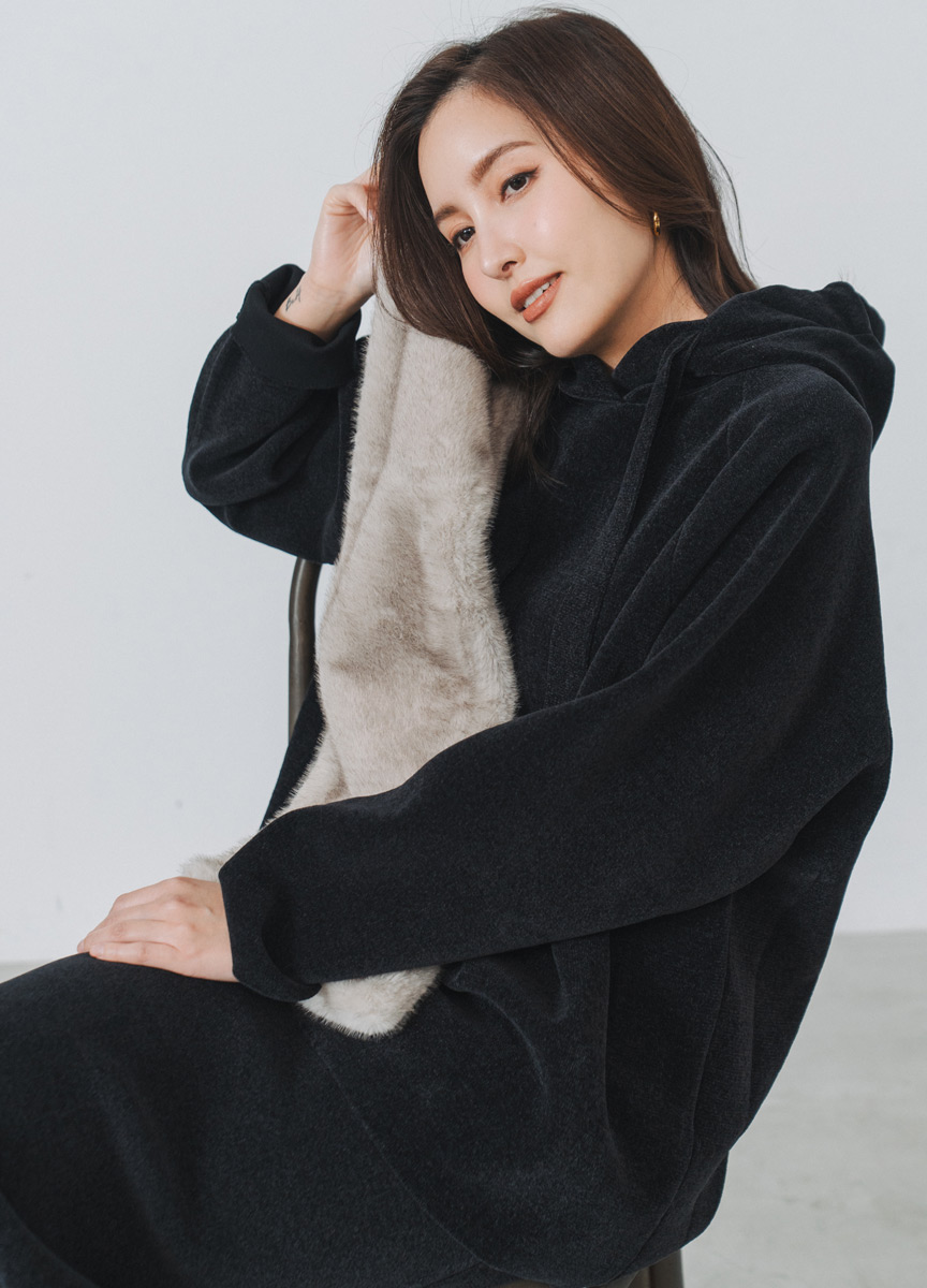 【SLOW系列】絨質直筒長裙絨質拉格蘭袖帽T