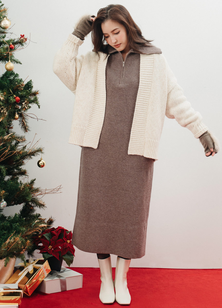 【SLOW系列】柔軟羊毛羅紋翻領洋裝