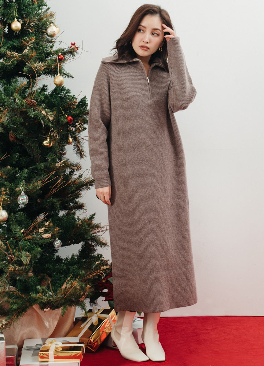 【SLOW系列】柔軟羊毛羅紋翻領洋裝