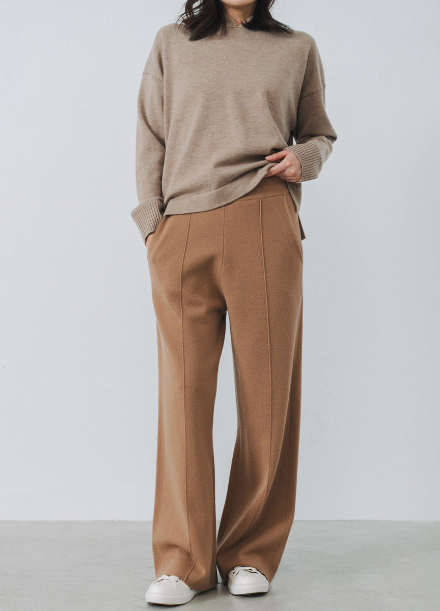 羊毛混紡休閒直筒長褲