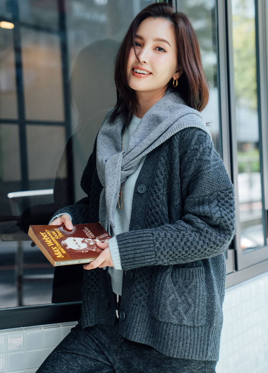 粗織麻花V領外套