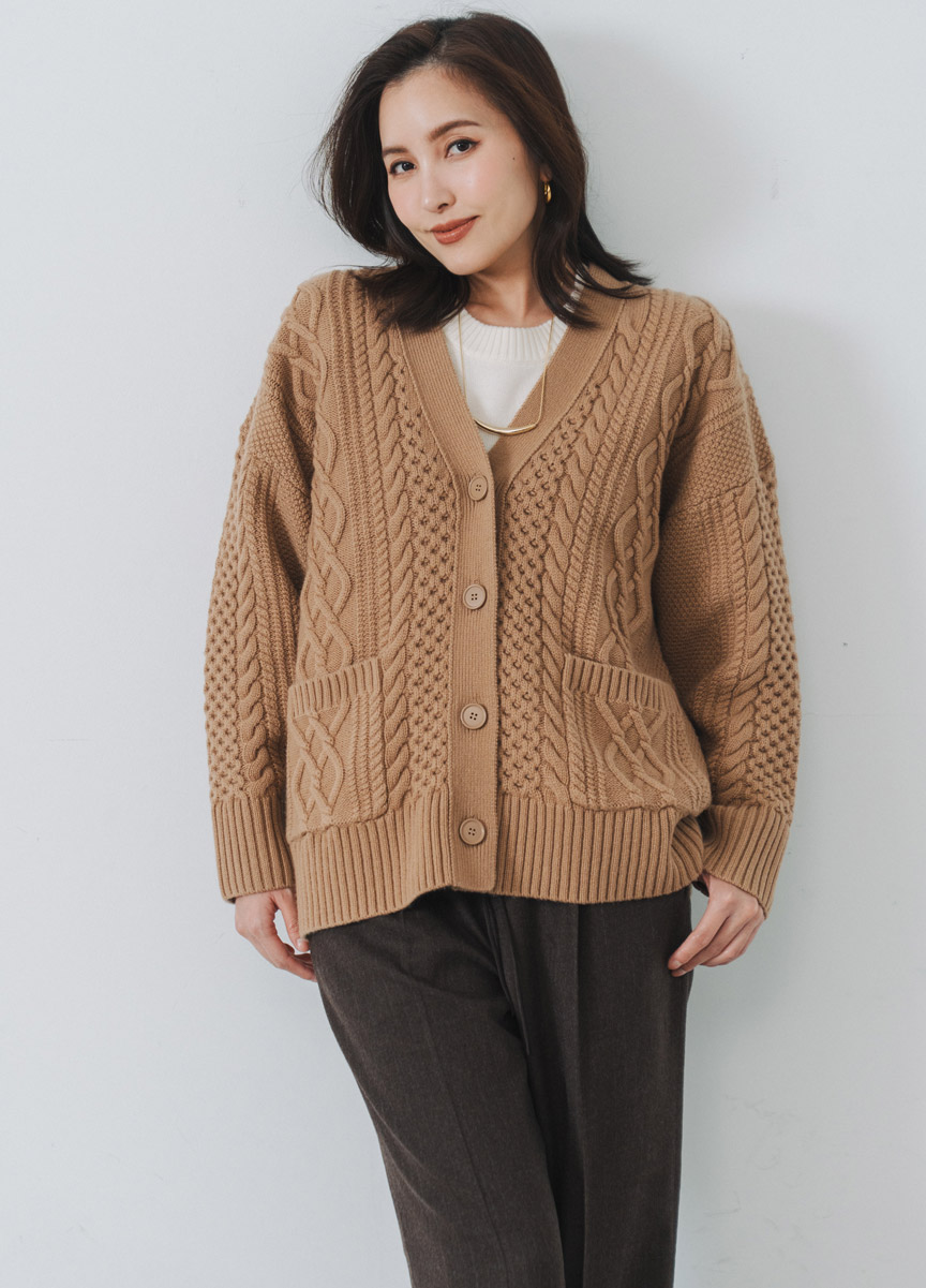 粗織麻花V領外套