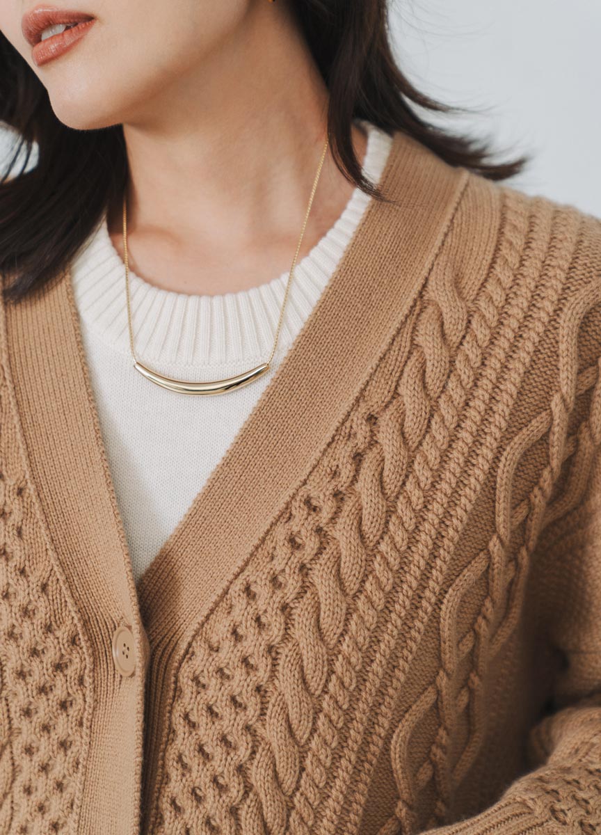 粗織麻花V領外套