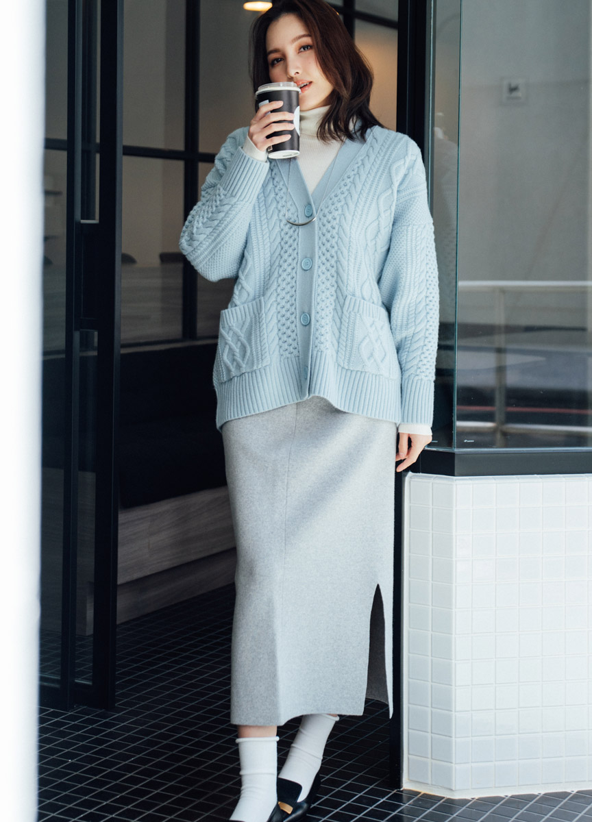 粗織麻花V領外套