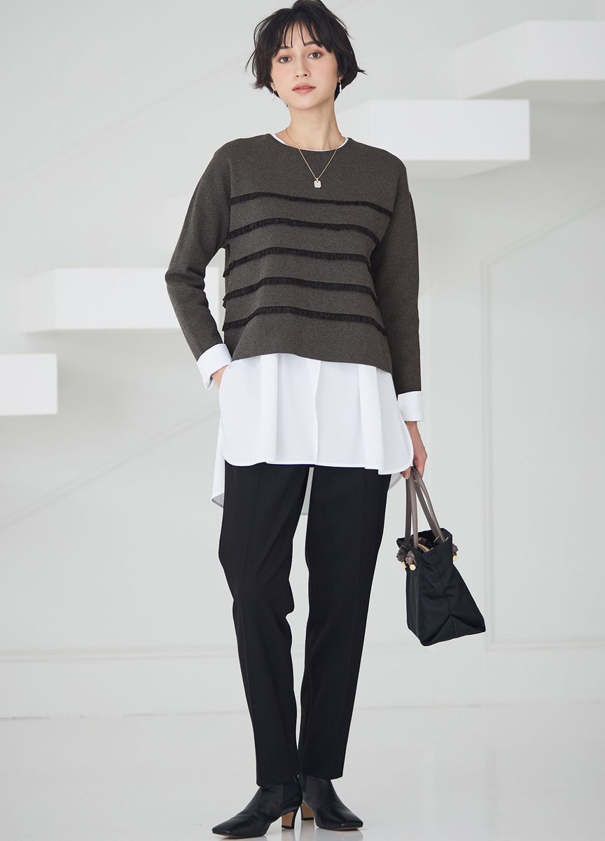 荷葉條紋裝飾上衣(網路限定)