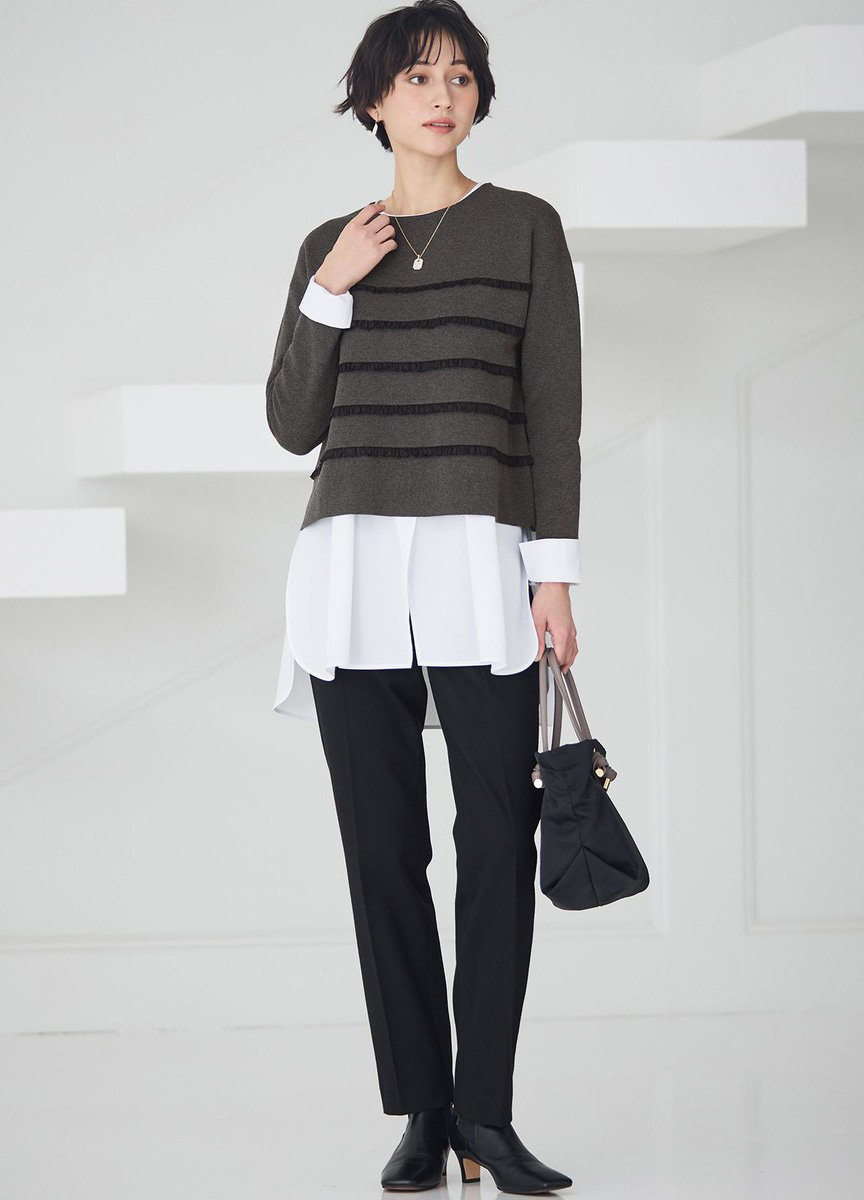 荷葉條紋裝飾上衣(網路限定)