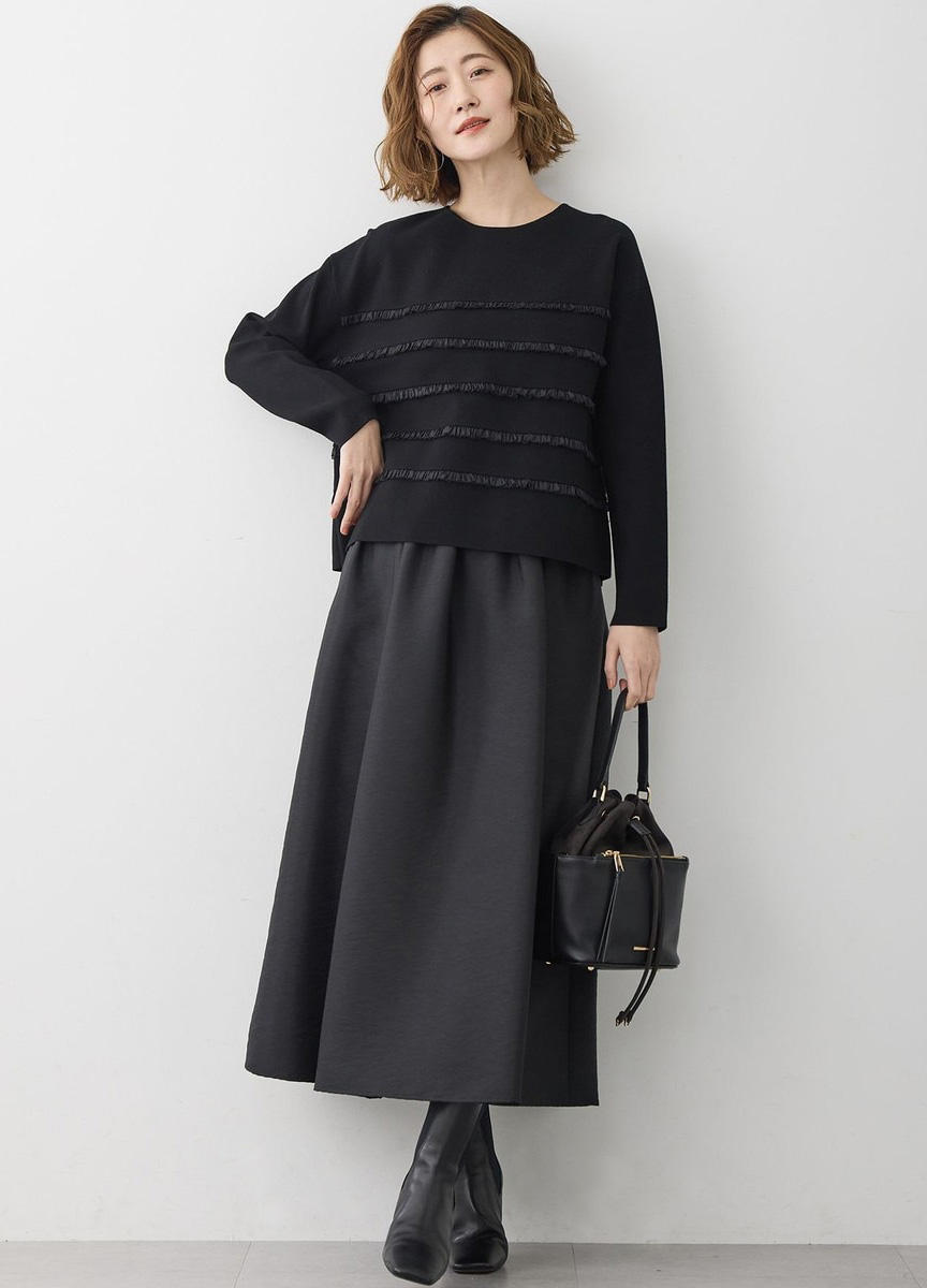 荷葉條紋裝飾上衣(網路限定)