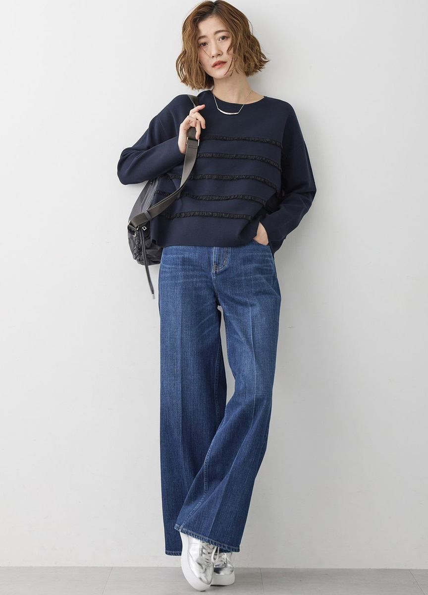 荷葉條紋裝飾上衣(網路限定)