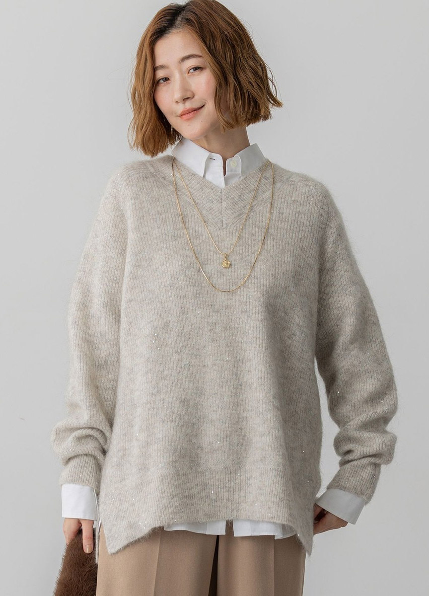 閃亮V領針織毛衣