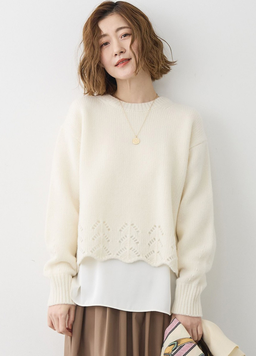 鏤空雕花下擺設計針織衫  