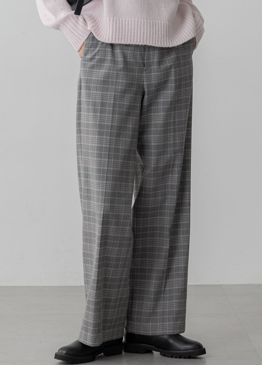 彈性格紋西裝寬褲