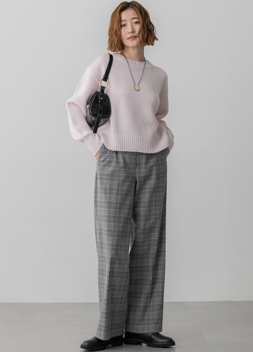 彈性格紋西裝寬褲