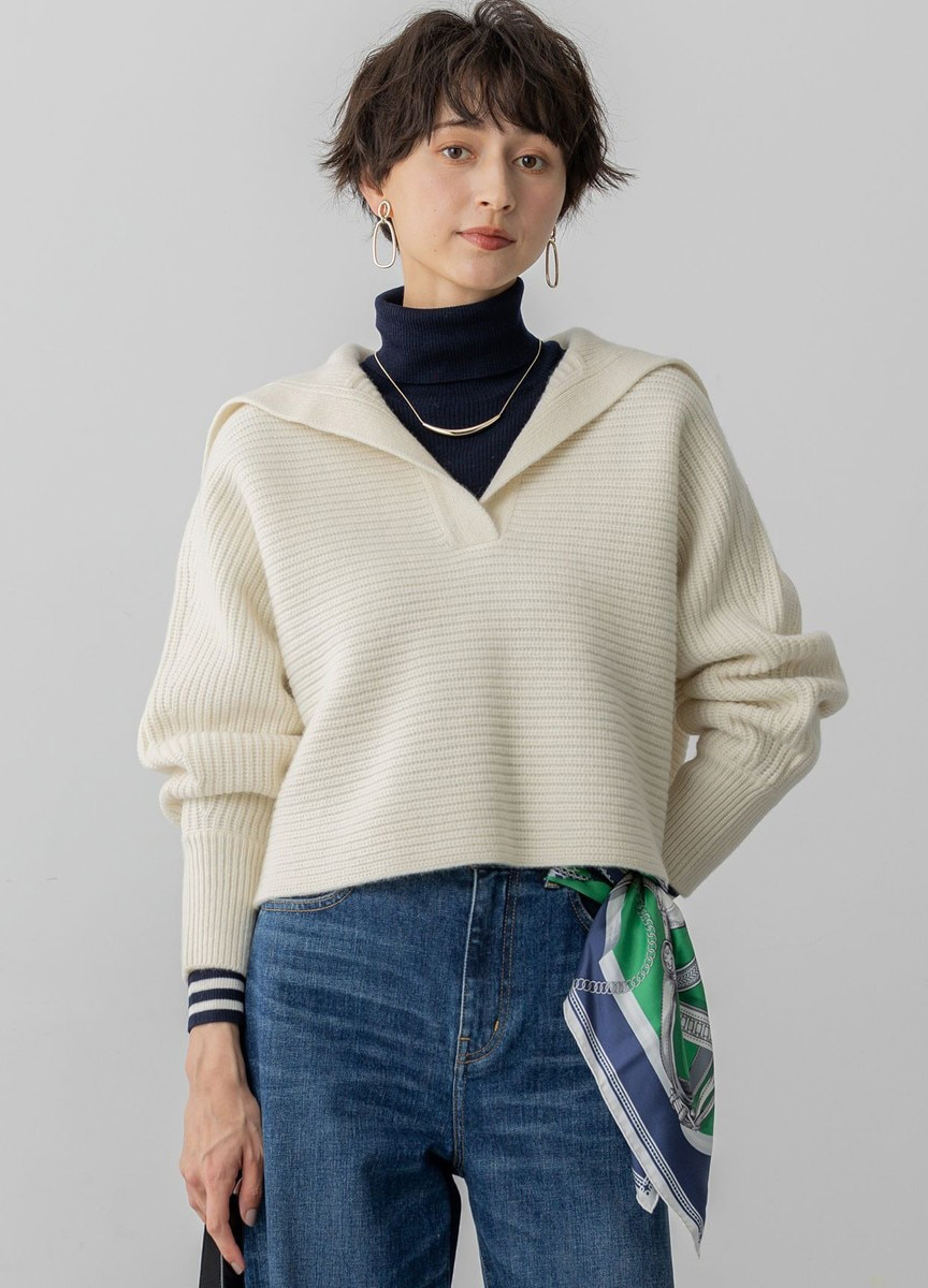 翻領粗針織上衣 