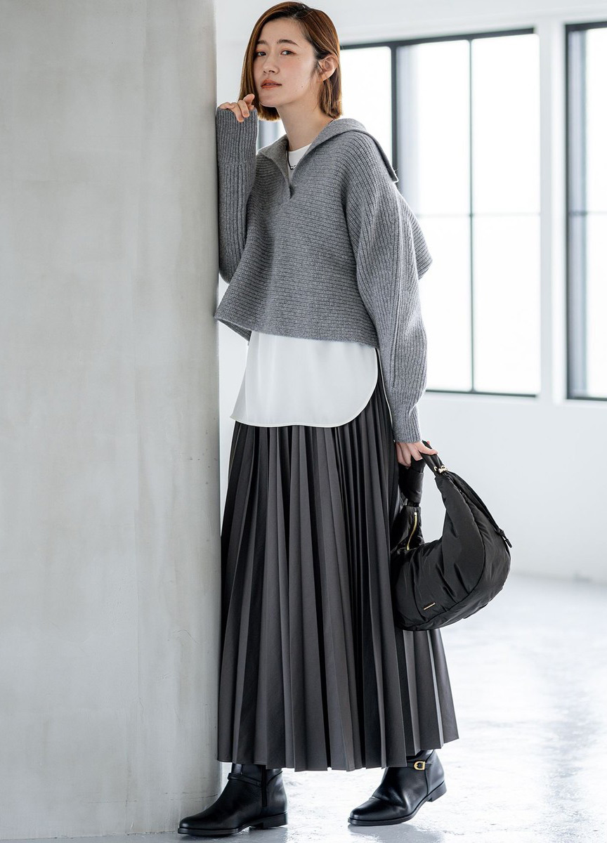 翻領粗針織上衣 