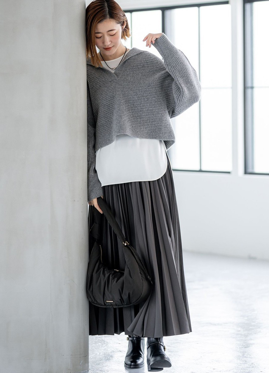 翻領粗針織上衣 