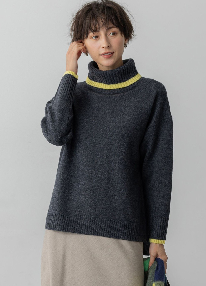 羊毛混喀什米爾高領針織毛衣