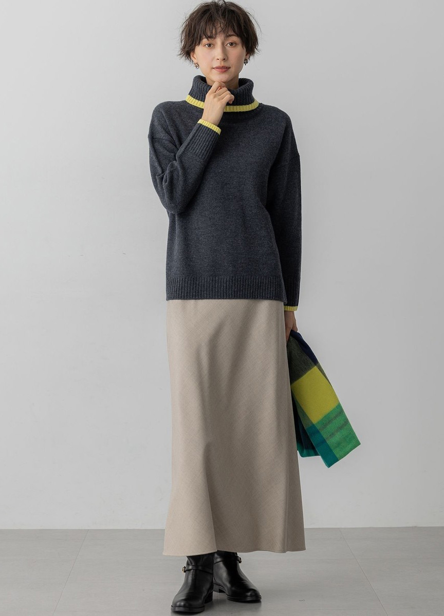 羊毛混喀什米爾高領針織毛衣