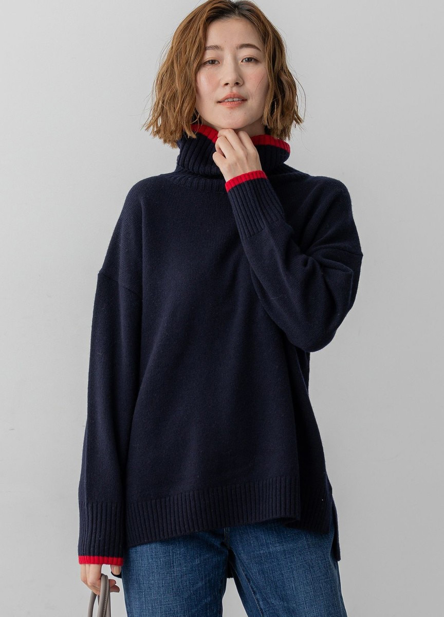 羊毛混喀什米爾高領針織毛衣