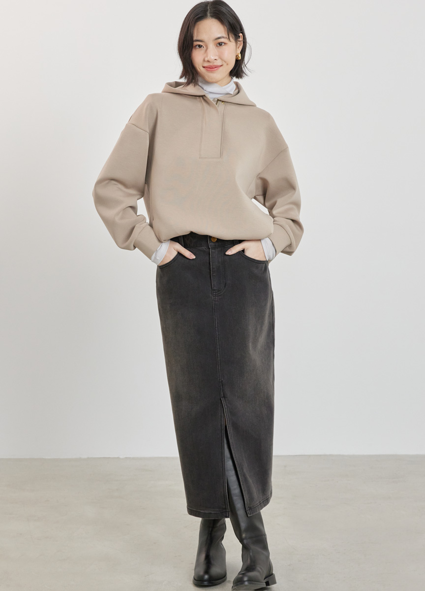 牛仔A字後開岔長裙