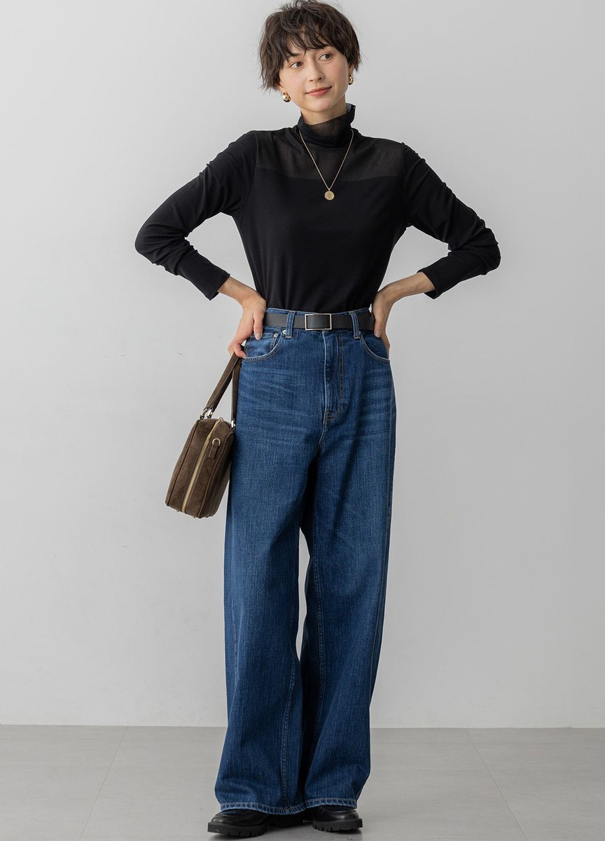 網紗羅紋拼接內搭上衣