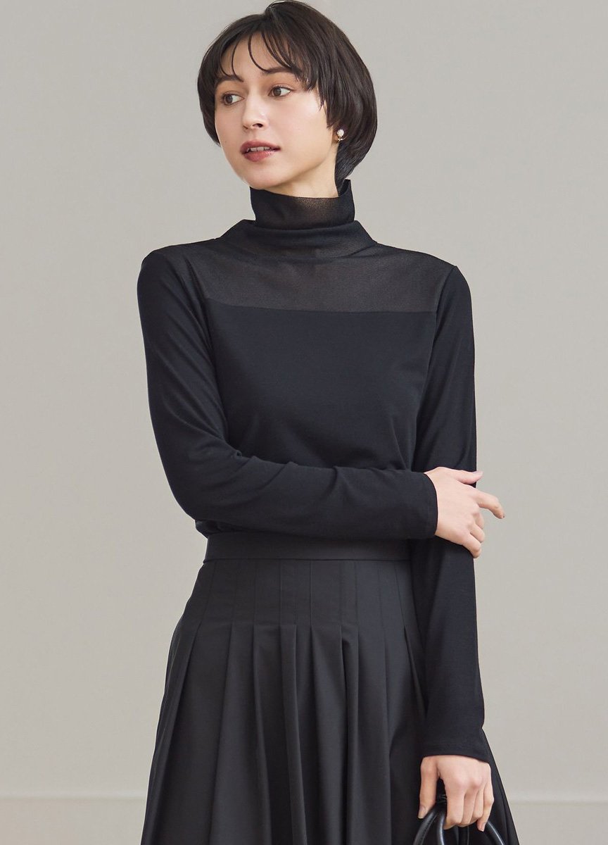 網紗羅紋拼接內搭上衣