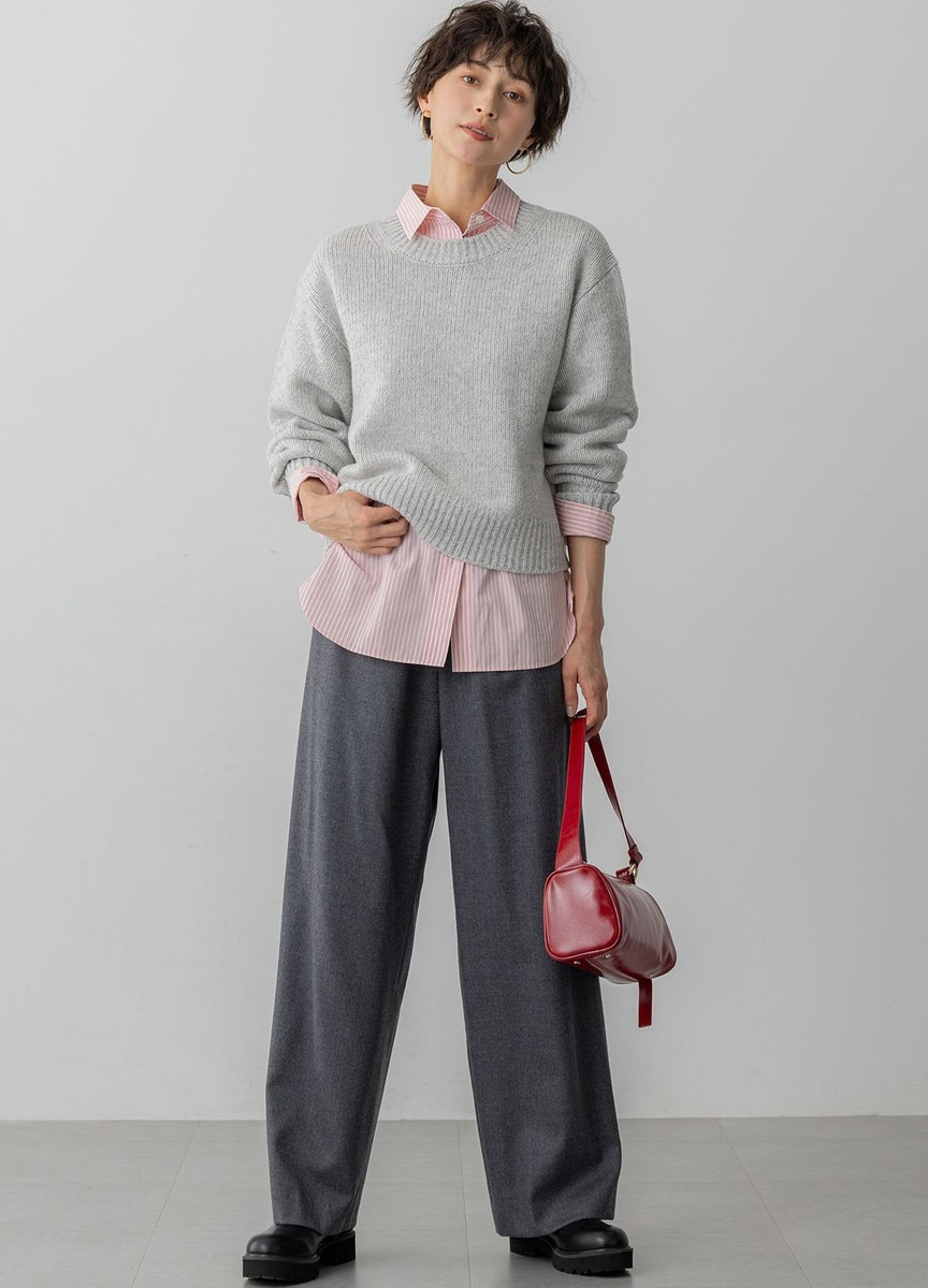 羊毛混喀什米爾圓領針織毛衣 