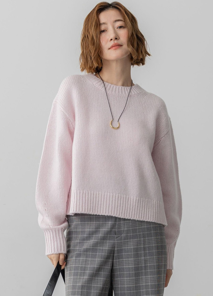 羊毛混喀什米爾圓領針織毛衣 