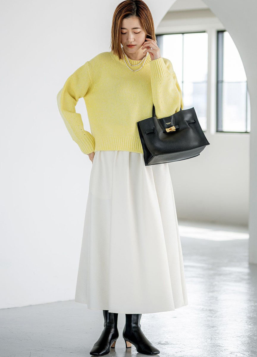 羊毛混喀什米爾圓領針織毛衣 