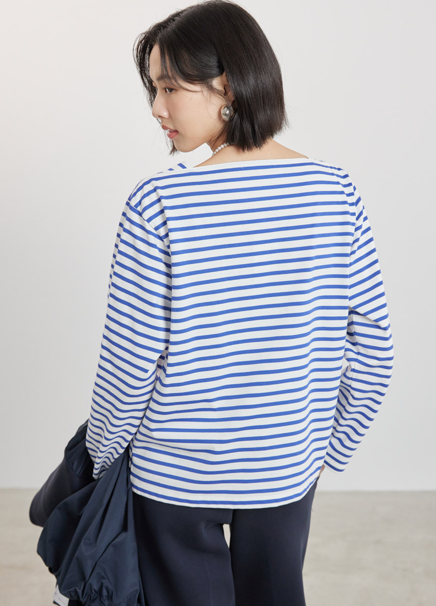 條紋方領棉質上衣 (網路限定色)