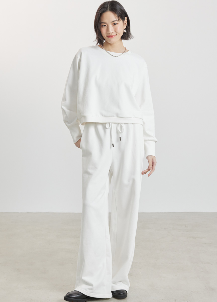 棉質直筒抽繩長褲