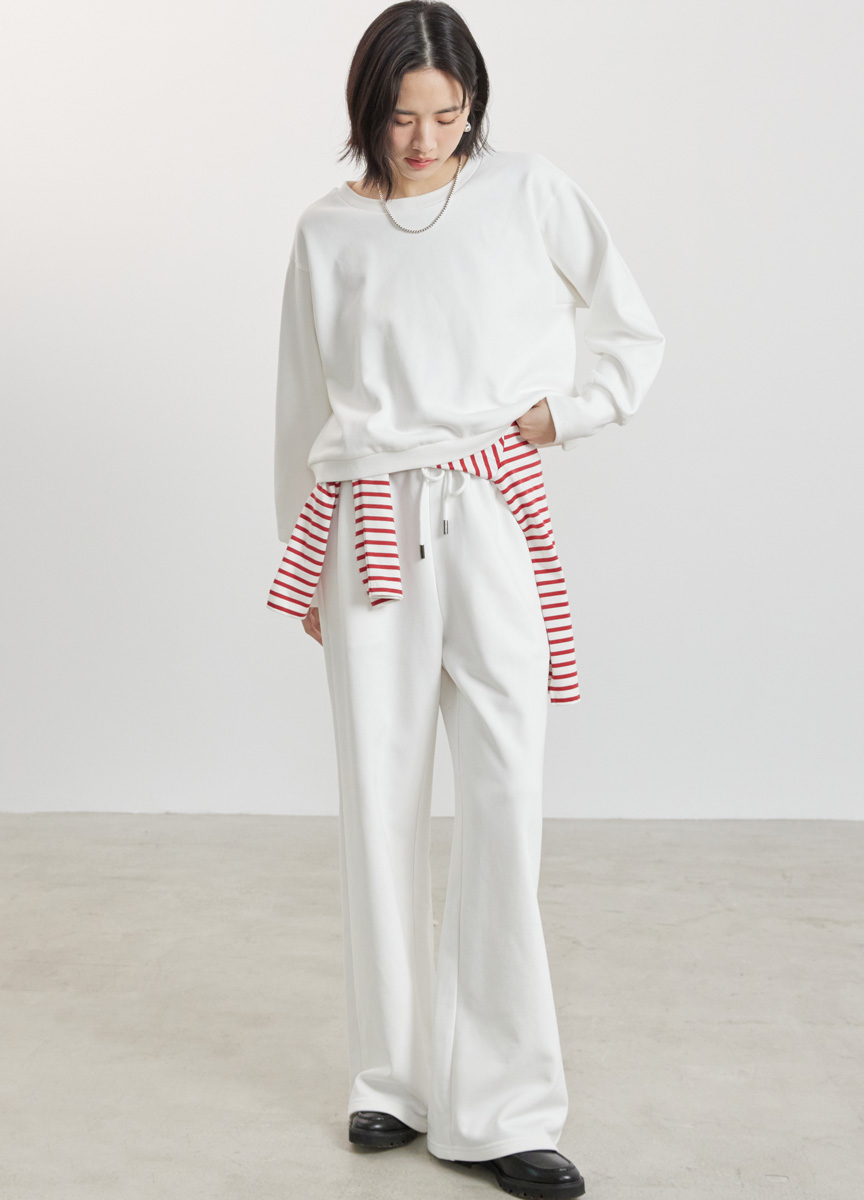 棉質直筒抽繩長褲