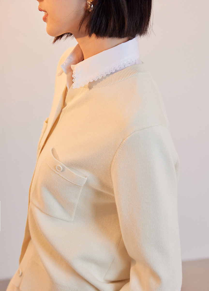 氣質蕾絲拼接領襯衫  