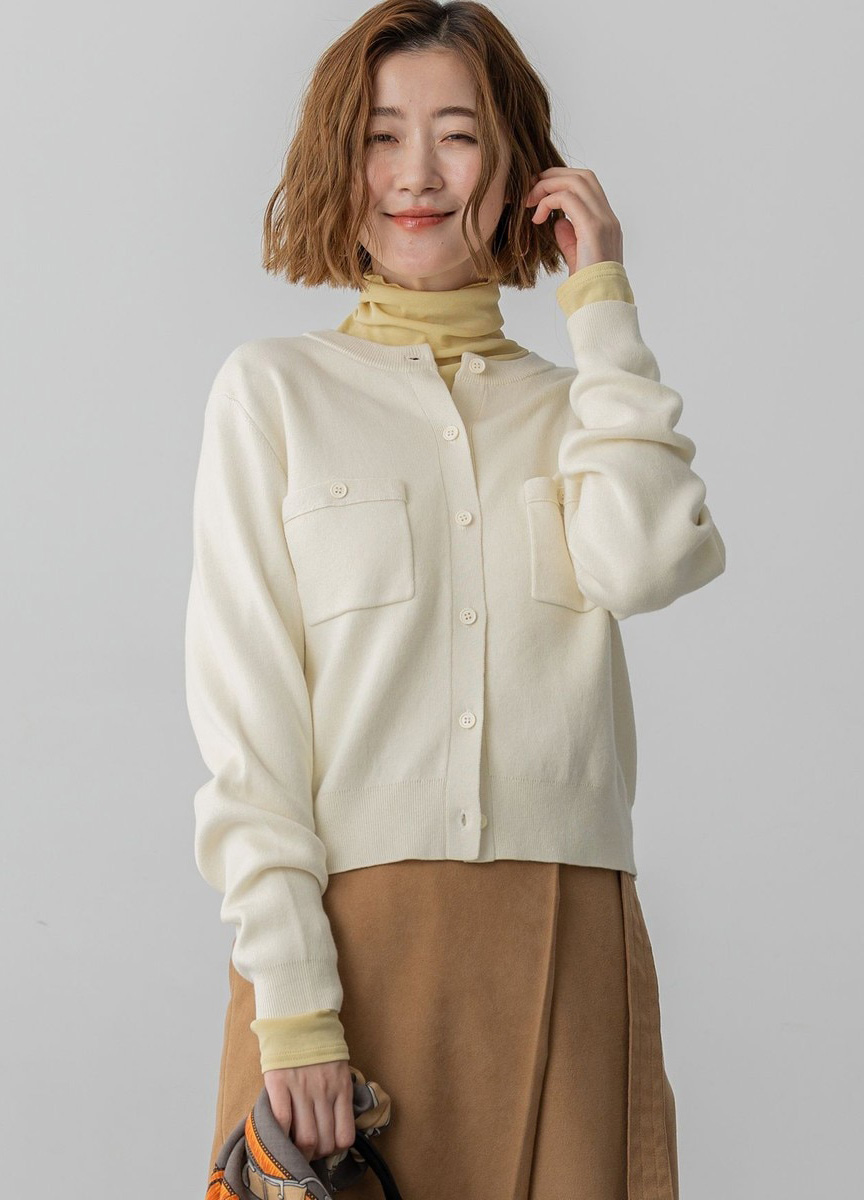 喀什米爾混棉圓領開襟衫