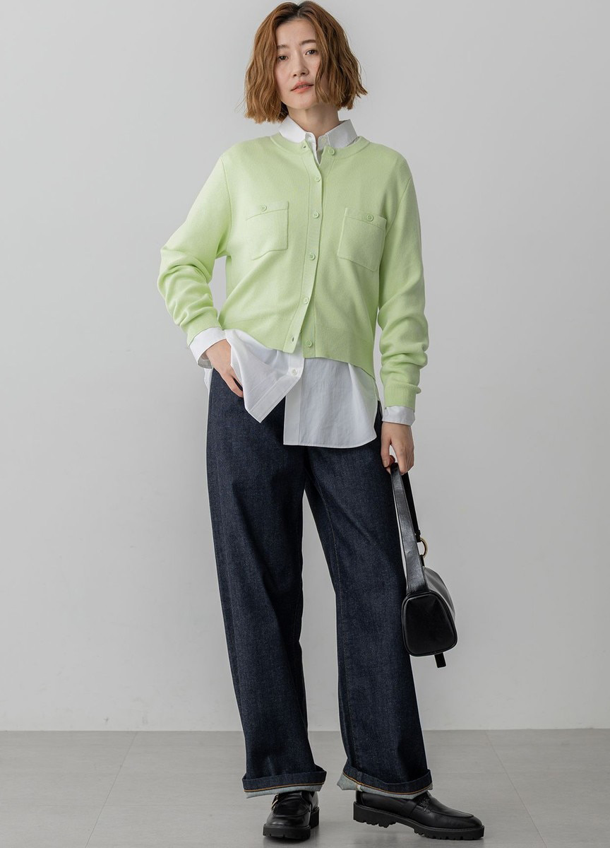 喀什米爾混棉圓領開襟衫