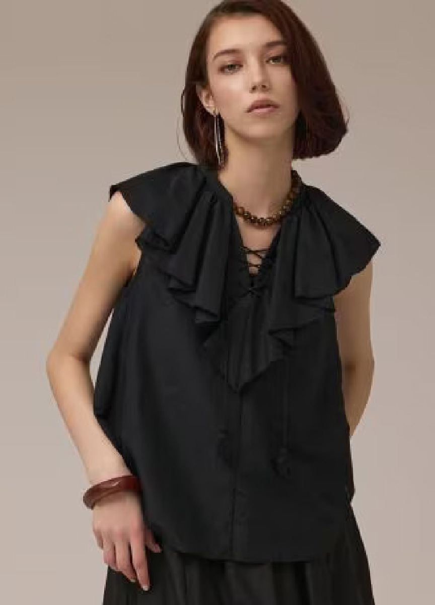 【預購商品】棉絲混紡荷葉領上衣