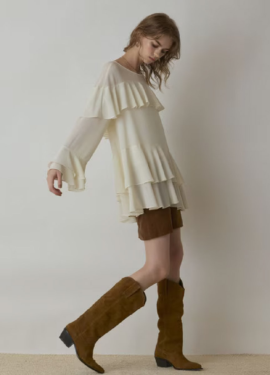 【預購商品】Vintage雪紡荷葉上衣