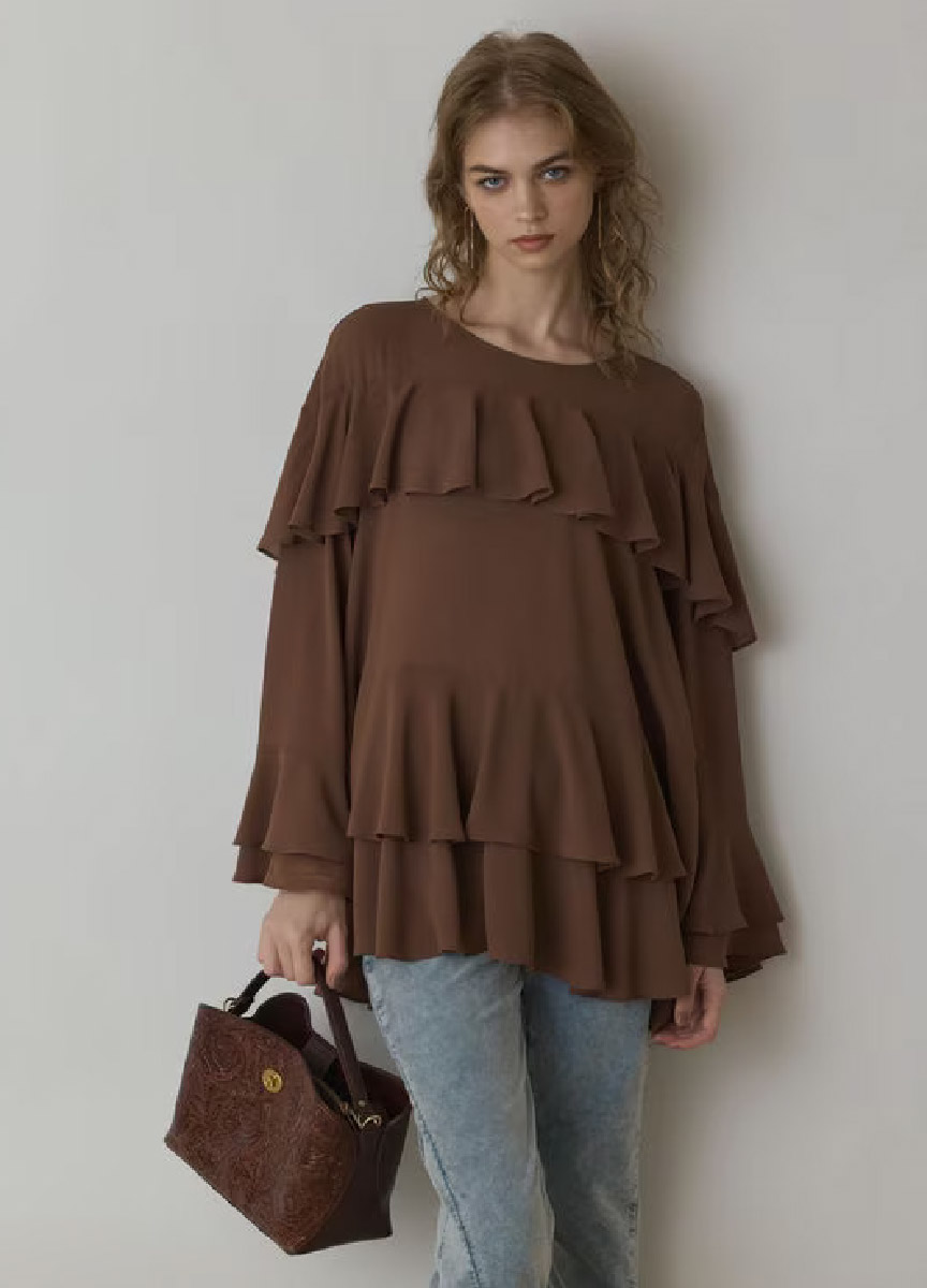 【預購商品】Vintage雪紡荷葉上衣